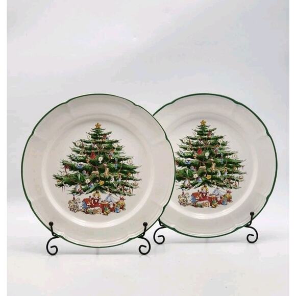 Vintage The Cellar Yuletide Christmas Tree Plate Set of 2 Japan Vintage 1992 - Picture 1 of 9